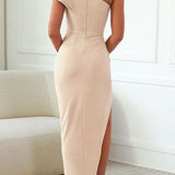 Caz - Off-shoulder Ruffle Sleeve Slit Midi Dress — view 16