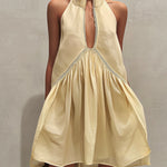 Yellow Sleeveless Mini Dress with Deep V-Neck and Lace — view 2