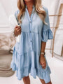 Washed Denim Midi Dress with Short Sleeves
