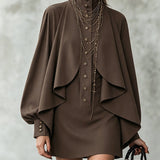 Mini Velvet Dress with High Collar and Cape-Style Panels