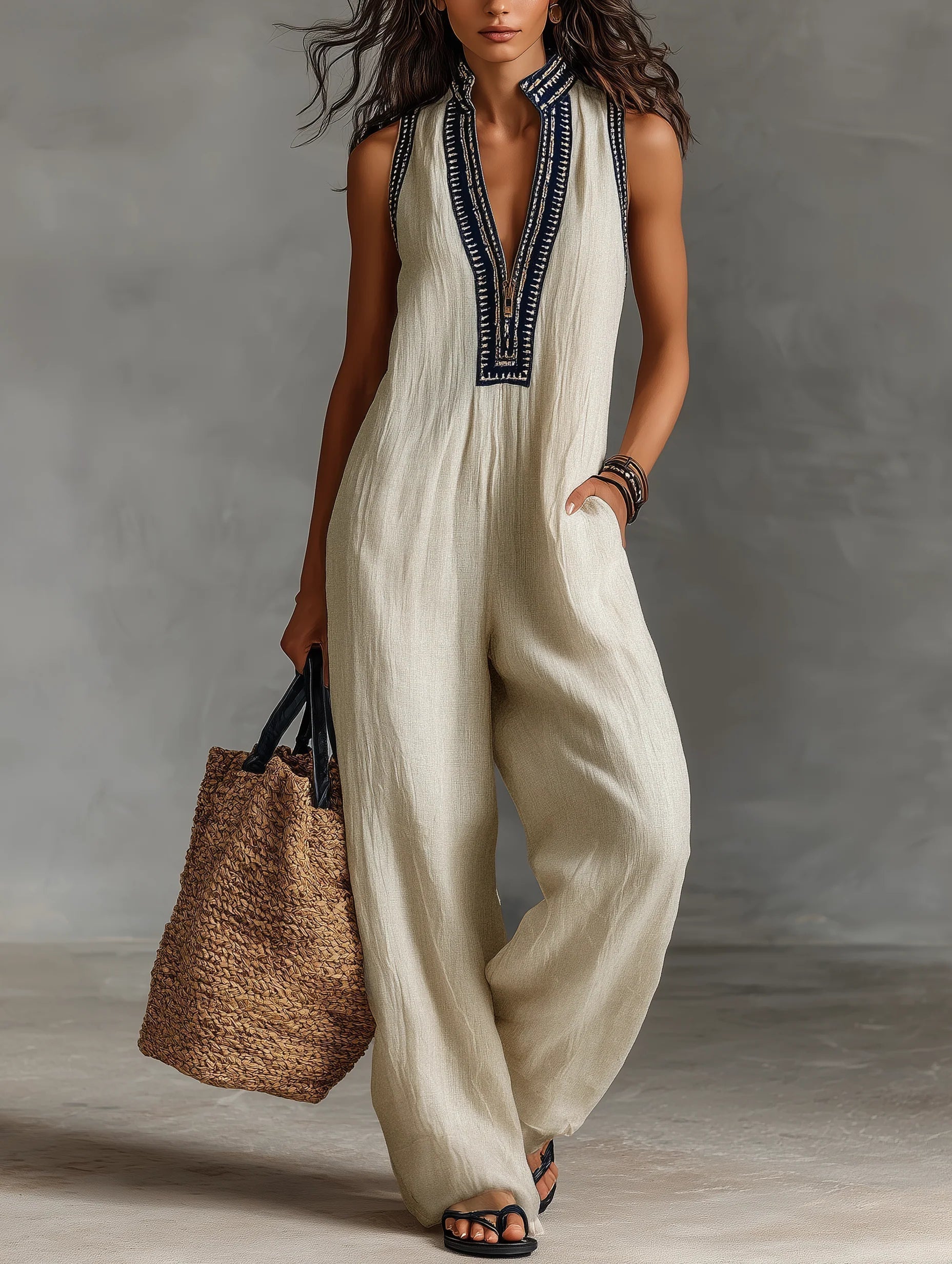 Fay | Sleeveless jumpsuit with high collar