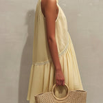 Yellow Sleeveless Mini Dress with Deep V-Neck and Lace — view 3