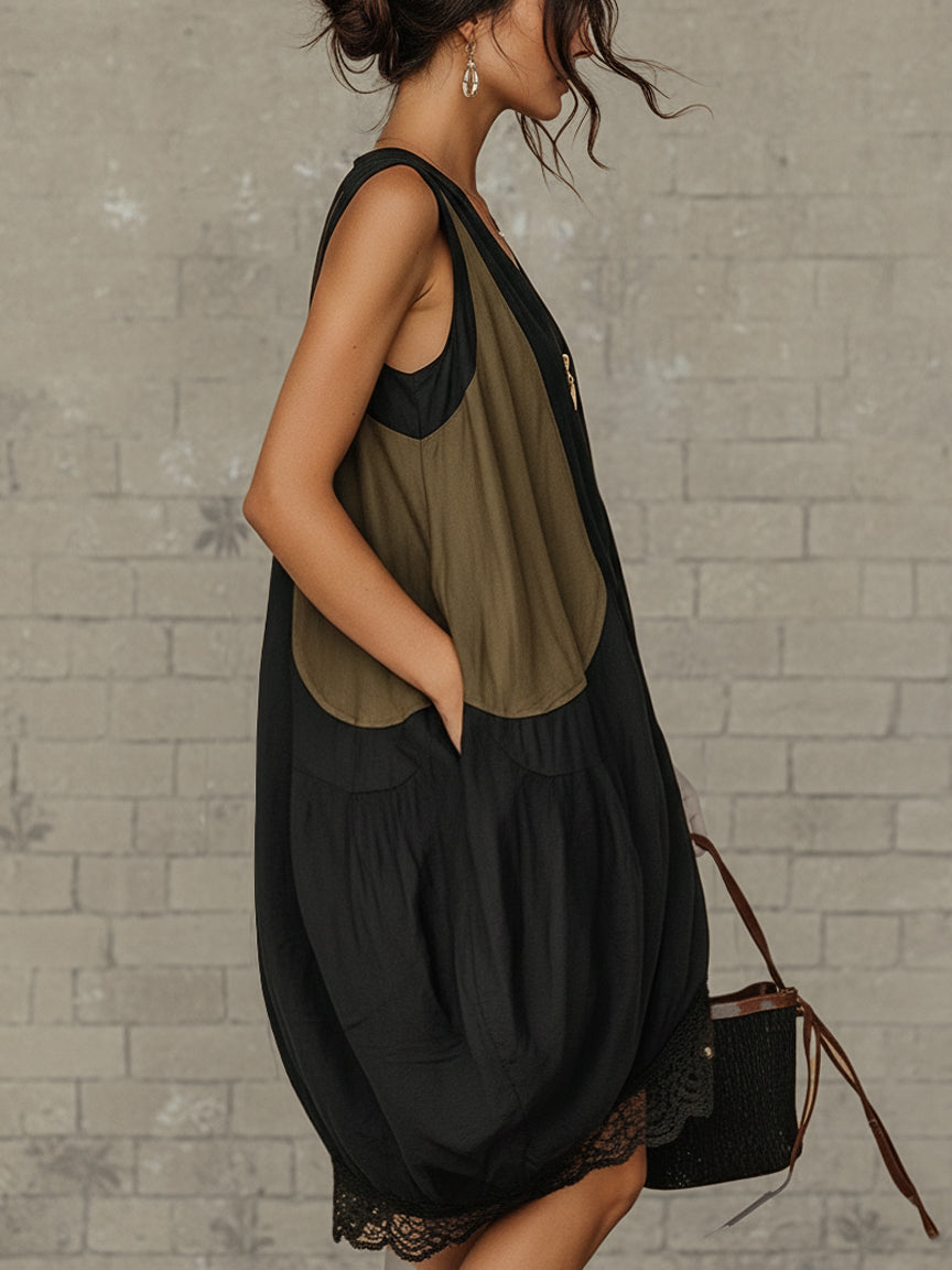 Mini Tulip-Shaped Dress with Front Zip and Contrasting Colours — view 2