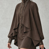 Mini Velvet Dress with High Collar and Cape-Style Panels — view 2