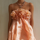Pink Mini Dress with 3D Flowers and Thin Straps