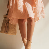 Pink Mini Dress with 3D Flowers and Thin Straps