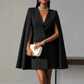 Blazer-Style Dress with Cape Effect and Buttons, for the Office — view 2