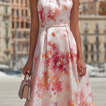 Violetta - Midi Dress with Halter in Watercolour Floral Pattern — view 3