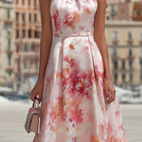Violetta - Midi Dress with Halter in Watercolour Floral Pattern — view 3