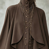 Mini Velvet Dress with High Collar and Cape-Style Panels — view 4