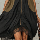 Mini Tulip-Shaped Dress with Front Zip and Contrasting Colours — view 4