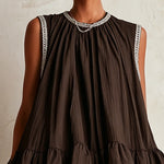 Brown Sleeveless Mini Dress with Balloon Hem — view 4