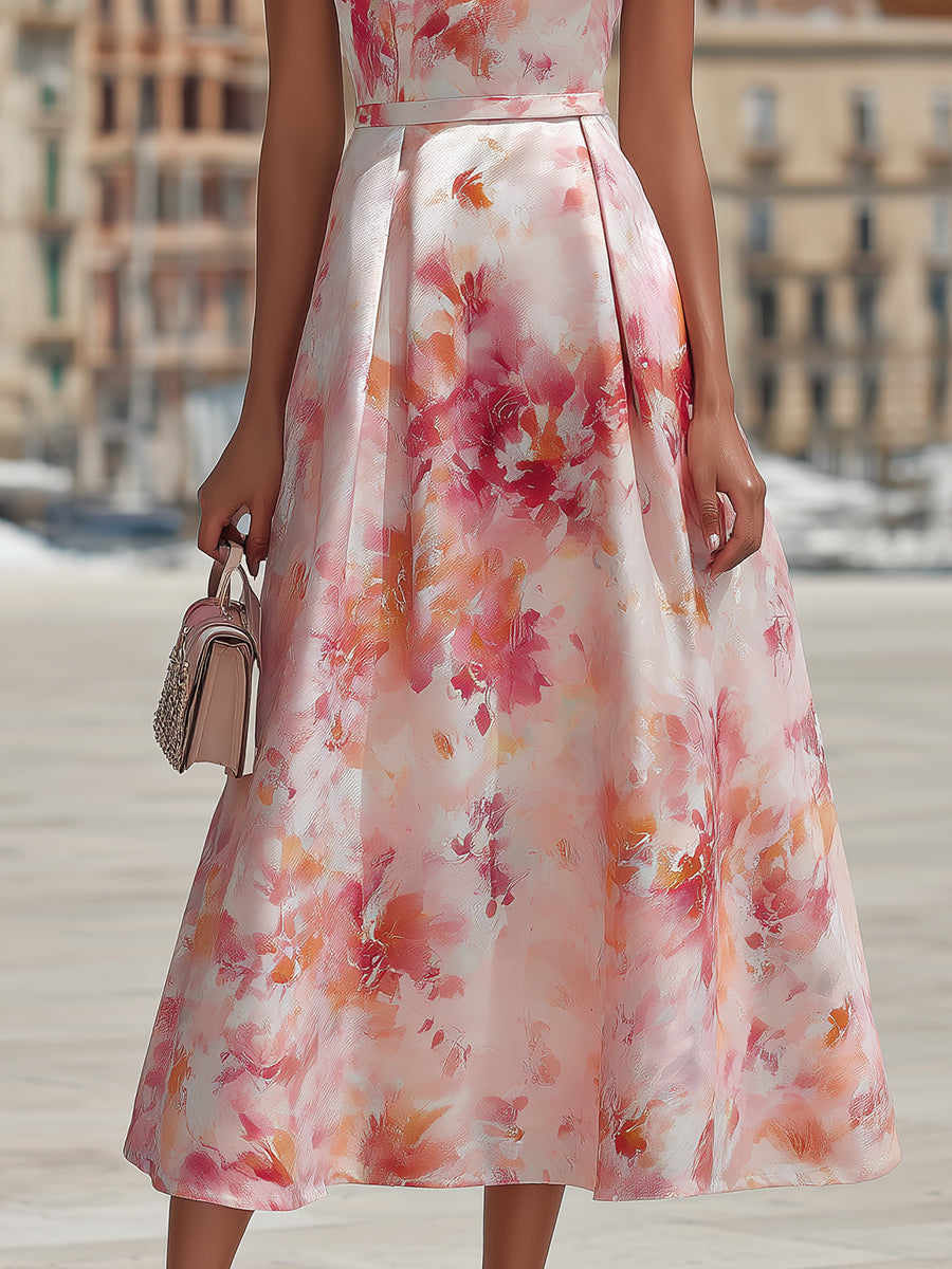 Violetta - Midi Dress with Halter in Watercolour Floral Pattern — view 4