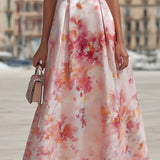 Violetta - Midi Dress with Halter in Watercolour Floral Pattern — view 4