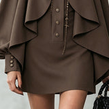 Mini Velvet Dress with High Collar and Cape-Style Panels — view 5