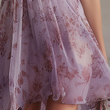 Chiffon Mini Dress with Retro Floral Print in Purple