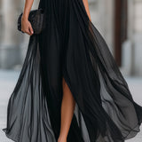 Annetta - Black Off-Shoulder Pleated Chiffon Maxi Dress — view 4
