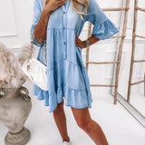 Washed Denim Midi Dress with Short Sleeves — view 5