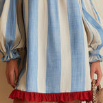 Blue and White Striped Mini Dress with Off-the-Shoulder Neckline — view 6