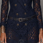 Navy Lace Mini Dress, Blazer Style, with Belt — view 6