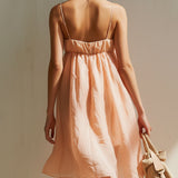 Pink Mini Dress with 3D Flowers and Thin Straps