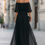 Annetta - Black Off-Shoulder Pleated Chiffon Maxi Dress — view 2