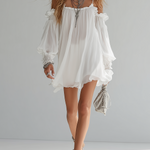 Bohemian and Fluid Mini Dress with Cut-Out Shoulders — view 2