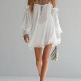 Bohemian and Fluid Mini Dress with Cut-Out Shoulders — view 2