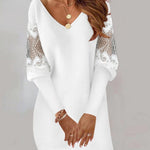 Midi Dress in Patterned Lace with V-Neck — view 2