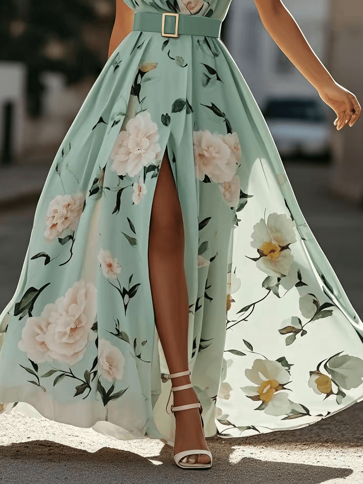 Sella - Ruched One Shoulder A-Line Maxi Chiffon Dress — view 11