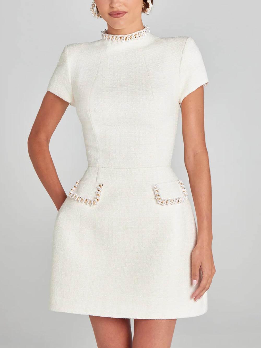Mini Dress with Pockets and Pearl Details — view 9