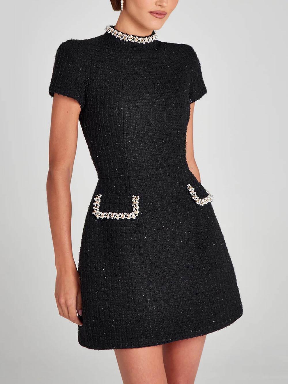Mini Dress with Pockets and Pearl Details