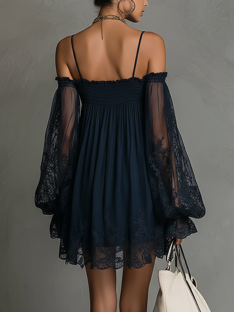 Noemi | Navy Blue Chiffon Mini Dress — view 4