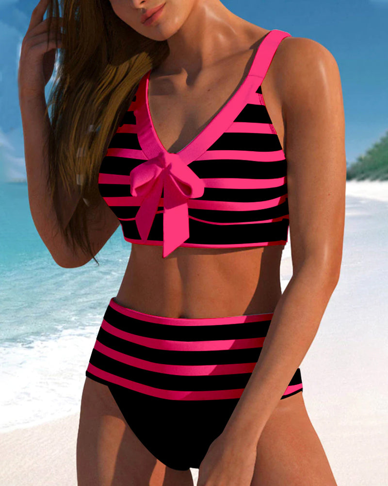 Laluna® | Striped High-Waisted Bikini — view 11