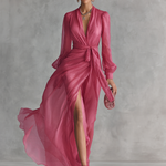 Rose Chiffon Dress with V-Neck — view 2