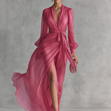 Rose Chiffon Dress with V-Neck — view 2