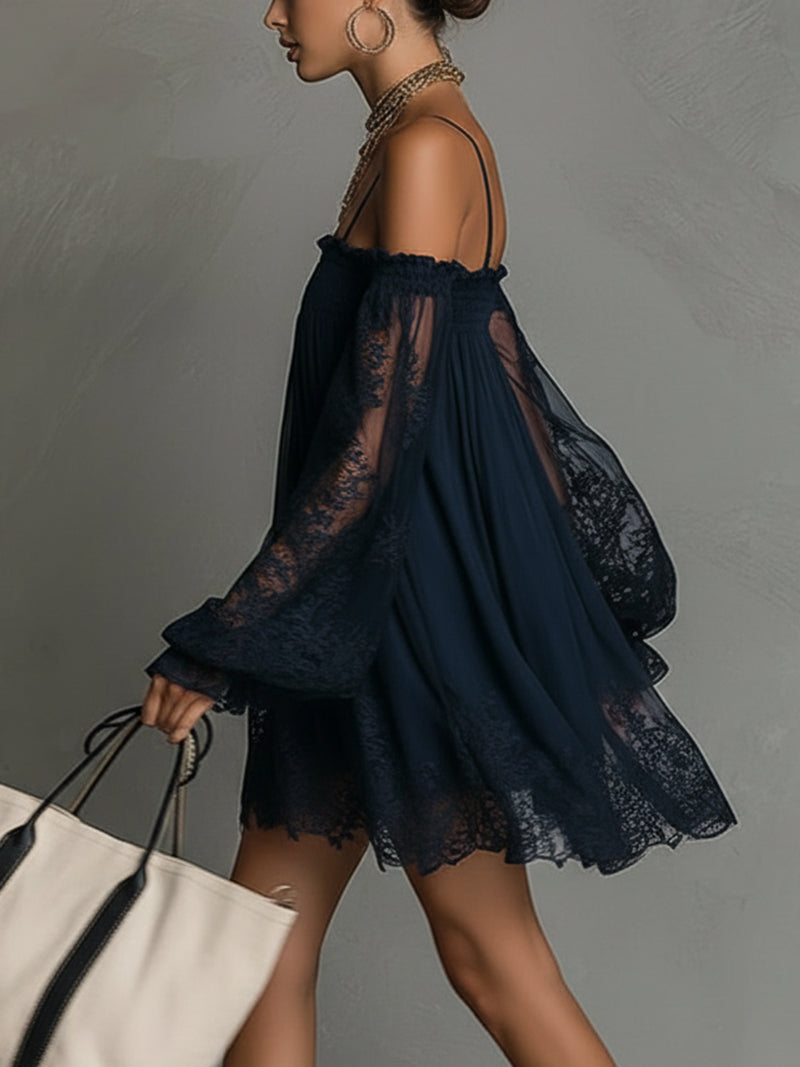 Noemi | Navy Blue Chiffon Mini Dress — view 6