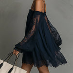 Noemi | Navy Blue Chiffon Mini Dress — view 6