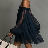 Noemi | Navy Blue Chiffon Mini Dress — view 6