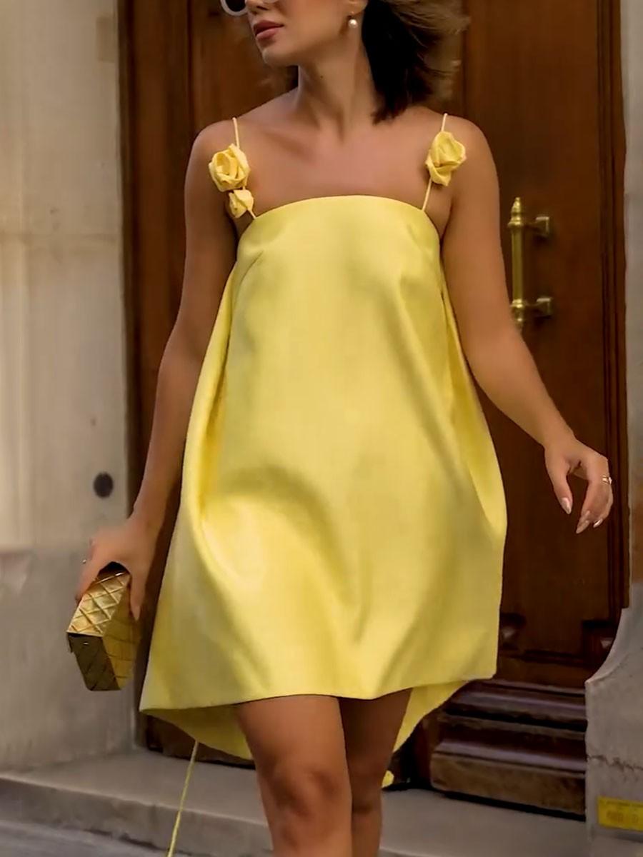 Relaxed Mini Dress with Straps and Floral Print