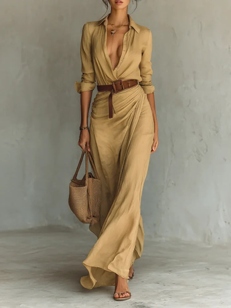 Kiara - Long Sleeve Lapel Collar Maxi Dress — view 3