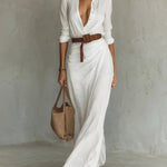 Kiara - Long Sleeve Lapel Collar Maxi Dress