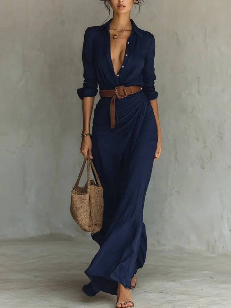 Kiara - Long Sleeve Lapel Collar Maxi Dress — view 4