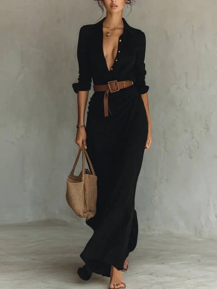 Kiara - Long Sleeve Lapel Collar Maxi Dress — view 2