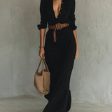 Kiara - Long Sleeve Lapel Collar Maxi Dress — view 2
