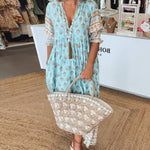 MANA | Midi Dress with Floral Print and V-Neck