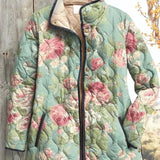 Gemma™ | Quilted Jacket with Large Roses in Sage