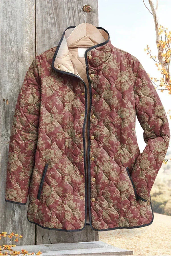 Bethany™ | Quilted Jacket with Blossoms in Rust Red