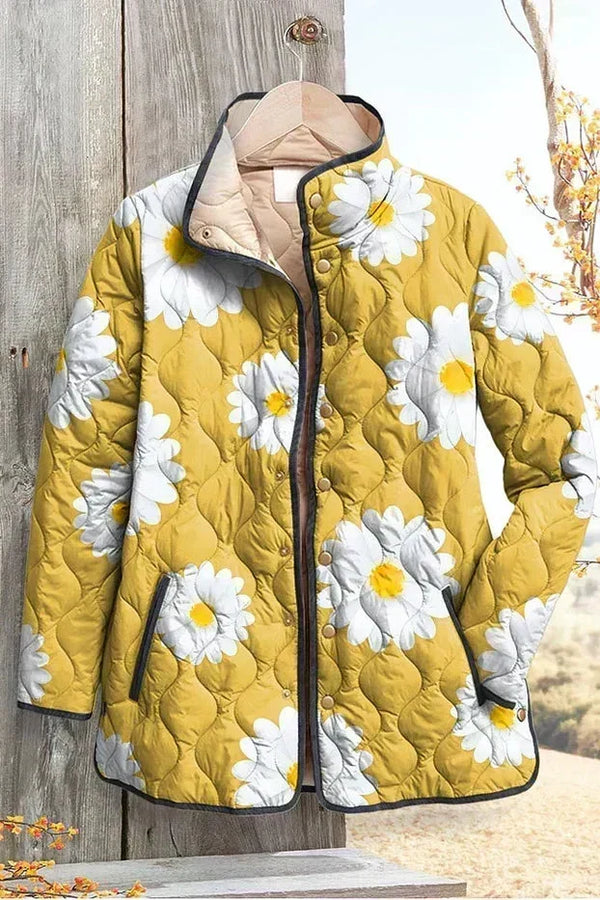 Ashleigh™ | Quilted Jacket with Daisies in Yellow