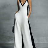 Celine | Black & White Colour-Block Wide-Leg Jumpsuit